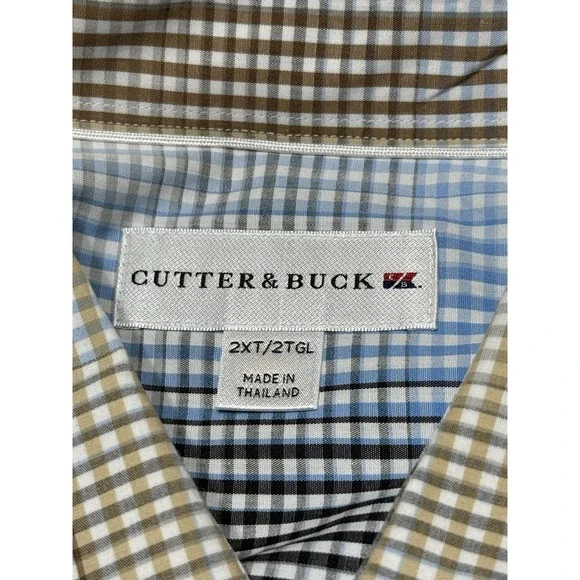 Cutter & Buck Check Dress Shirt Button Down Tan White Gold 2XLT 100% Cotton - Picture 14 of 14